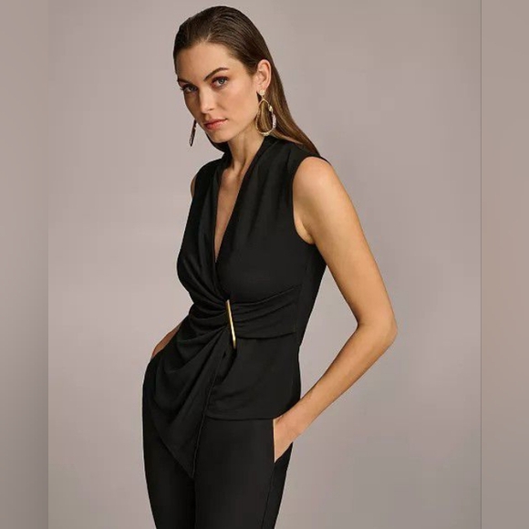 Donna Karan New York Sleeveless V-neck Top In Black Size XL BNWT - Picture 3 of 7